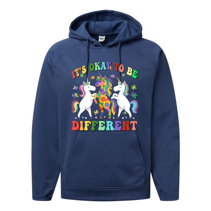 Autism Awareness ItS Ok To Be Different Unicorn Performance Fleece Hoodie