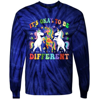 Autism Awareness ItS Ok To Be Different Unicorn Tie-Dye Long Sleeve Shirt