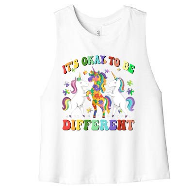 Autism Awareness ItS Ok To Be Different Unicorn Women's Racerback Cropped Tank