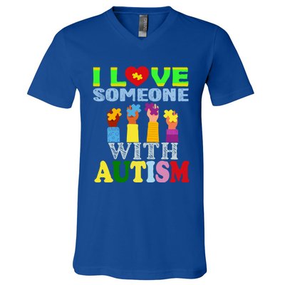 Autism Awareness I Love Someone With Autism Gift V-Neck T-Shirt