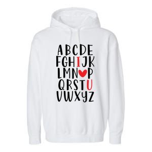 Abc Alphabet I Love You English Teacher Valentines Day Gift Garment-Dyed Fleece Hoodie