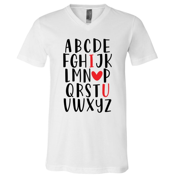 Abc Alphabet I Love You English Teacher Valentines Day Gift V-Neck T-Shirt