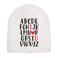 Abc Alphabet I Love You English Teacher Valentines Day Gift Short Acrylic Beanie