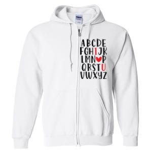 Abc Alphabet I Love You English Teacher Valentines Day Gift Full Zip Hoodie