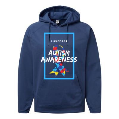 Autism Awareness I Support Autism Awareness Choose Kind Great Gift Performance Fleece Hoodie