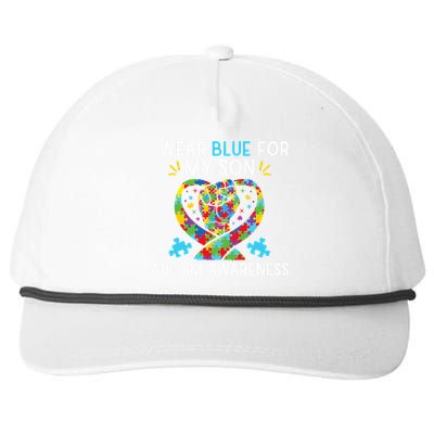 Autism Awareness I Wear Blue For My Son Snapback Five-Panel Rope Hat