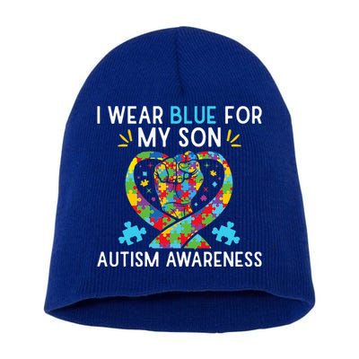 Autism Awareness I Wear Blue For My Son Short Acrylic Beanie