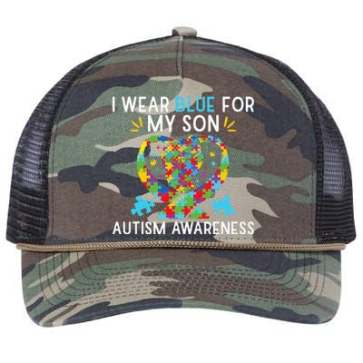 Autism Awareness I Wear Blue For My Son Retro Rope Trucker Hat Cap