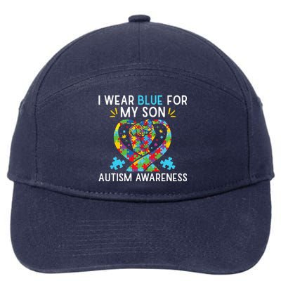 Autism Awareness I Wear Blue For My Son 7-Panel Snapback Hat