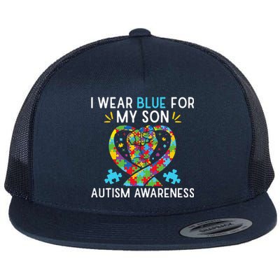 Autism Awareness I Wear Blue For My Son Flat Bill Trucker Hat