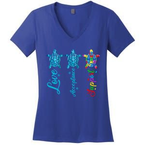 Autism Awareness Its Ok To Be Autism Different Turtle Cute Gift Women's V-Neck T-Shirt