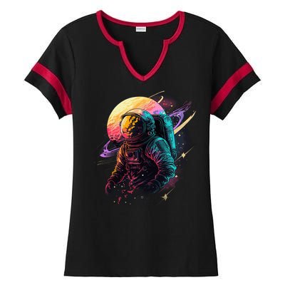 An Astronaut In Outer Space Ladies Halftime Notch Neck Tee