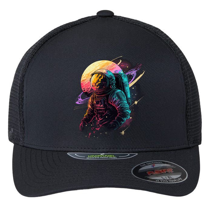 An Astronaut In Outer Space Flexfit Unipanel Trucker Cap