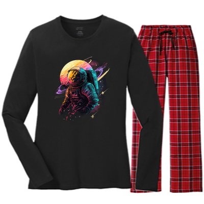 An Astronaut In Outer Space Women's Long Sleeve Flannel Pajama Set 