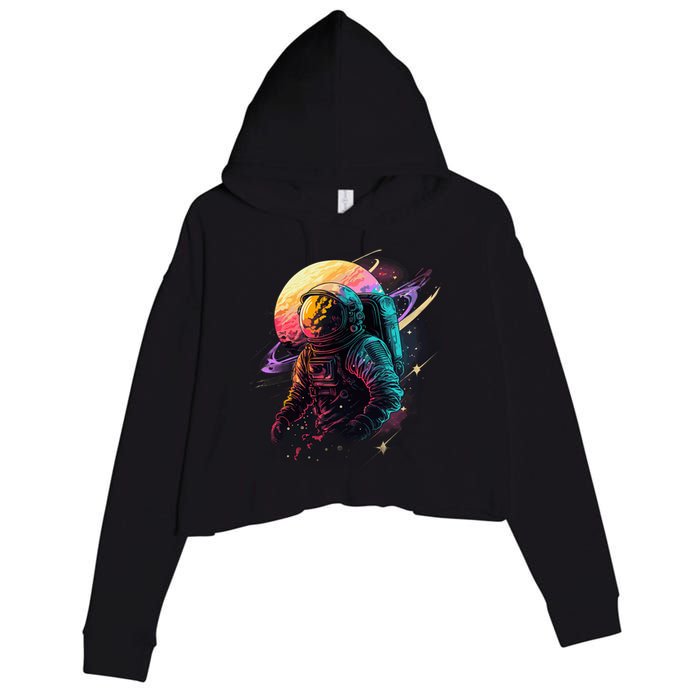 An Astronaut In Outer Space Crop Fleece Hoodie