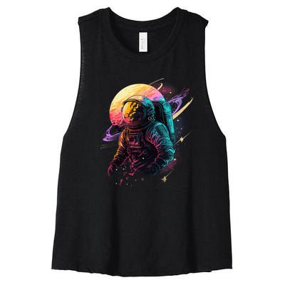 An Astronaut In Outer Space Women's Racerback Cropped Tank