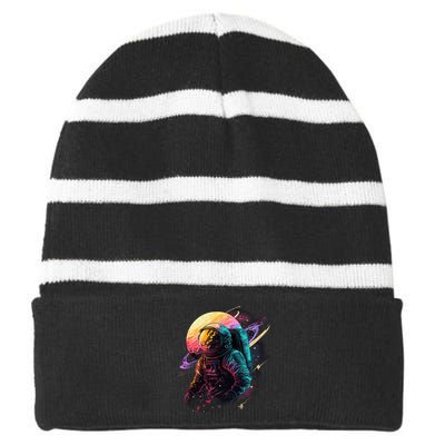 An Astronaut In Outer Space Striped Beanie with Solid Band