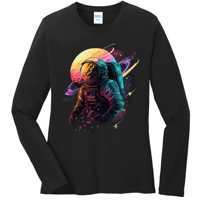 An Astronaut In Outer Space Ladies Long Sleeve Shirt