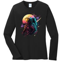 An Astronaut In Outer Space Ladies Long Sleeve Shirt