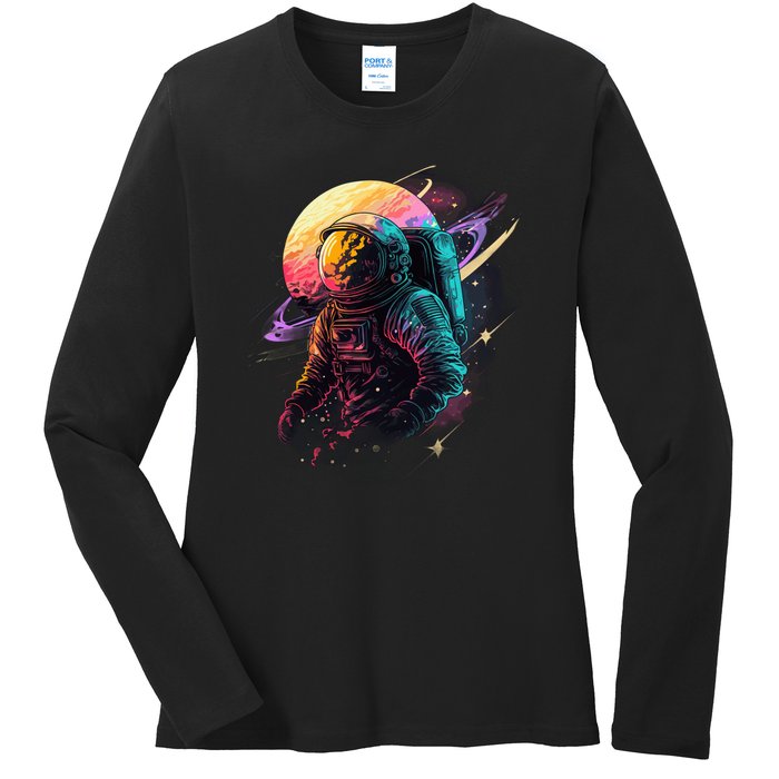 An Astronaut In Outer Space Ladies Long Sleeve Shirt