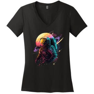 An Astronaut In Outer Space Women's V-Neck T-Shirt