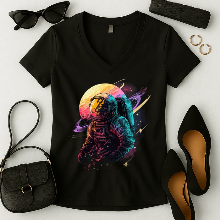 An Astronaut In Outer Space Women's V-Neck T-Shirt