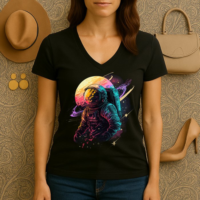 An Astronaut In Outer Space Women's V-Neck T-Shirt