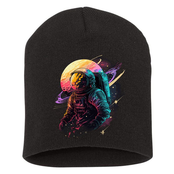 An Astronaut In Outer Space Short Acrylic Beanie