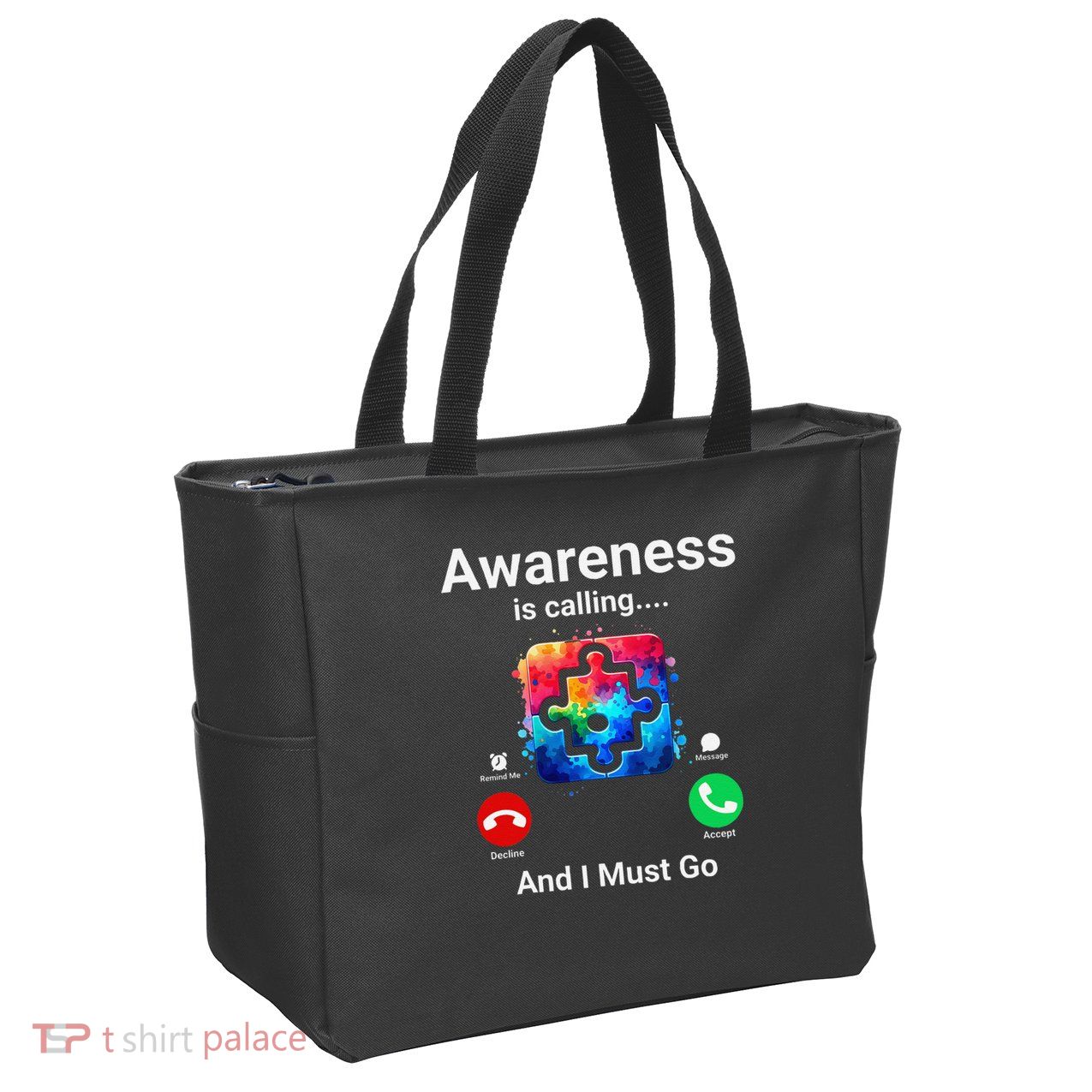 Autism Awareness Is Calling I Must Go Zip Tote Bag