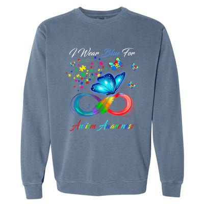 Autism Awareness I Wear Blue For Autism Family Support Garment-Dyed Sweatshirt