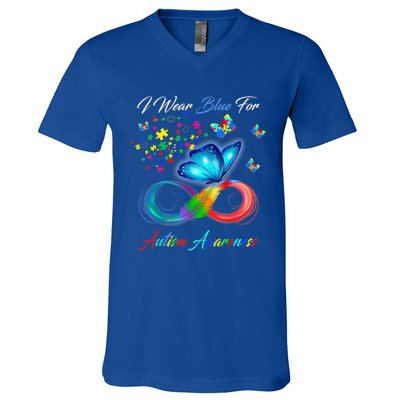 Autism Awareness I Wear Blue For Autism Family Support V-Neck T-Shirt