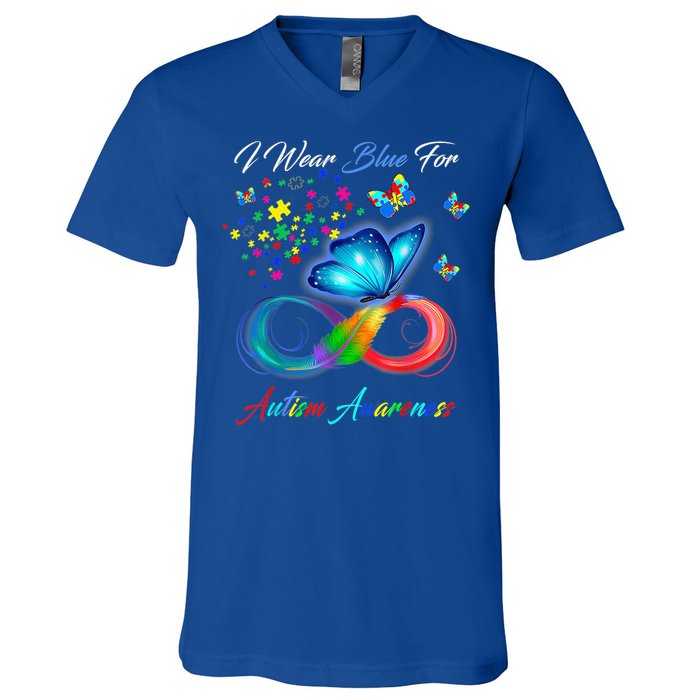 Autism Awareness I Wear Blue For Autism Family Support V-Neck T-Shirt