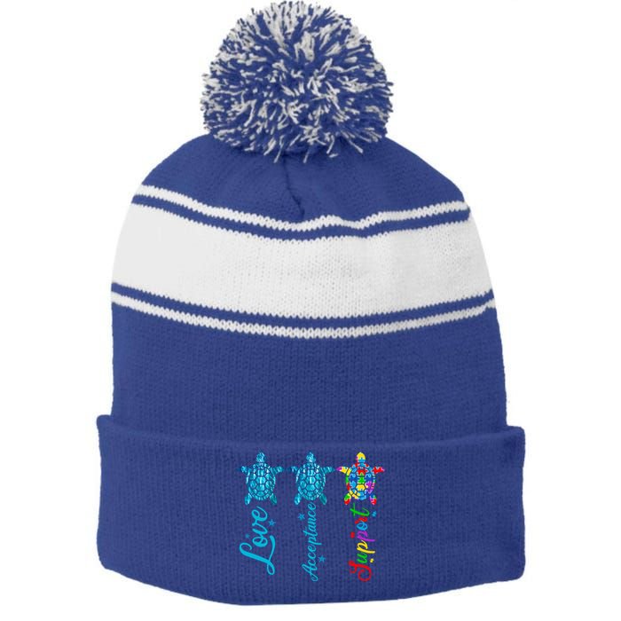 Autism Awareness Its Ok To Be Autism Different Turtle Gift Stripe Pom Pom Beanie