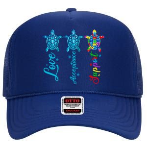 Autism Awareness Its Ok To Be Autism Different Turtle Gift High Crown Mesh Back Trucker Hat