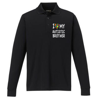 Autism Awareness I Love My Autistic Brother Performance Long Sleeve Polo