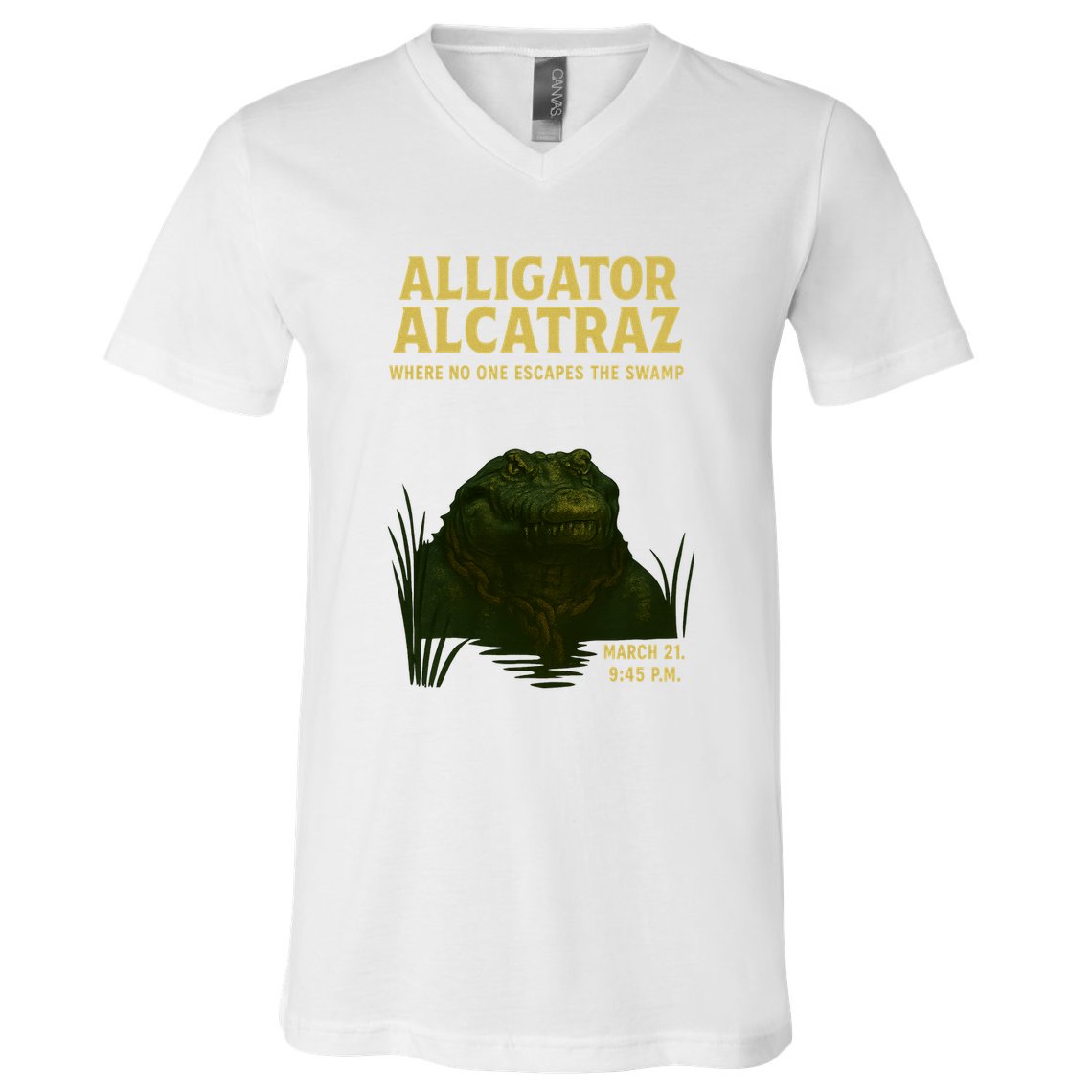 Alligator Alcatraz In Action V-Neck T-Shirt