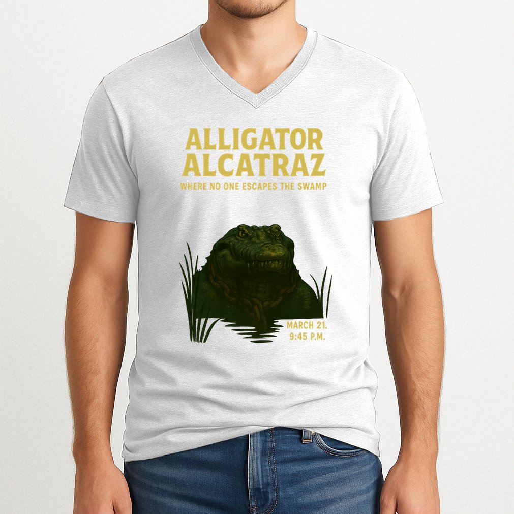 Alligator Alcatraz In Action V-Neck T-Shirt