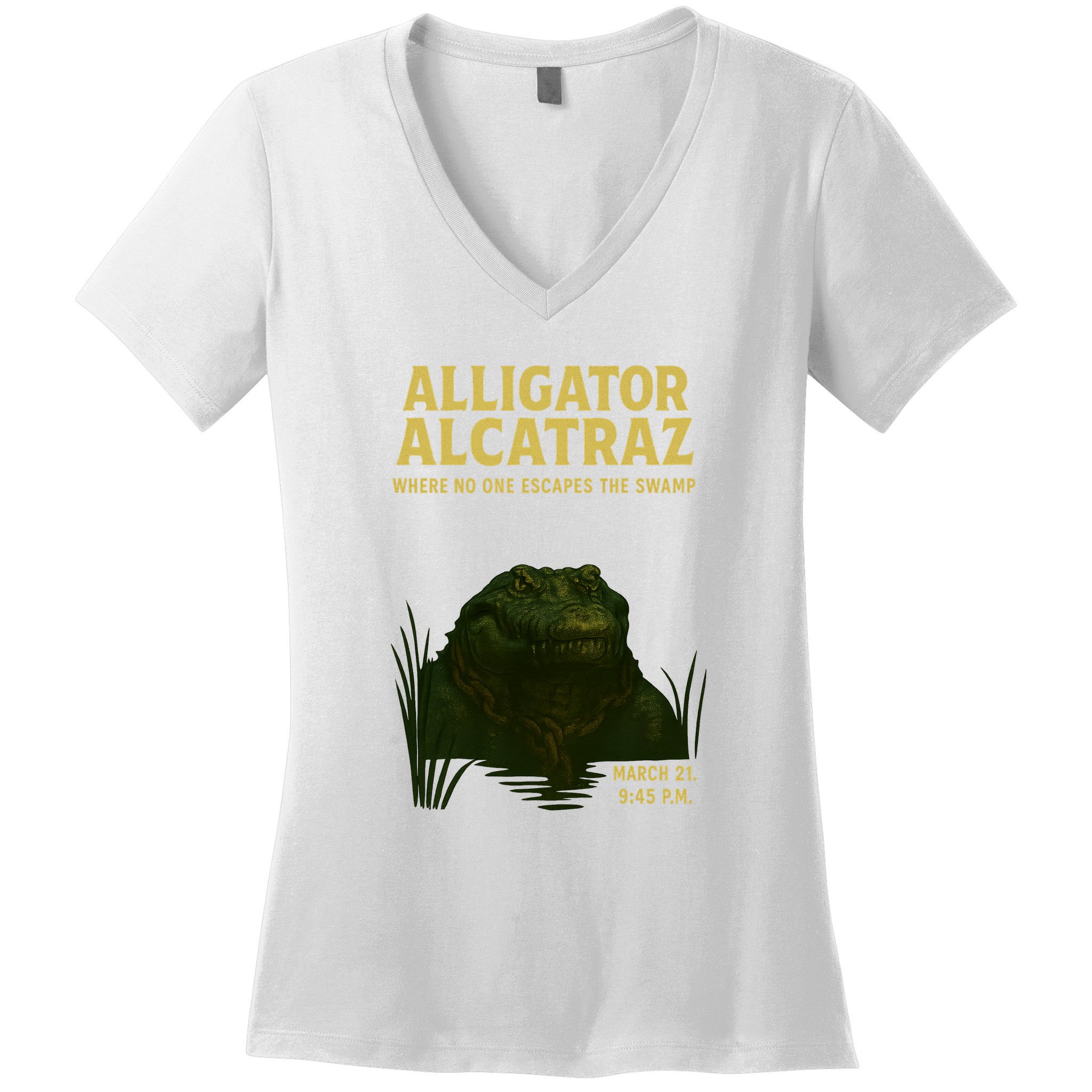 Alligator Alcatraz In Action Women's V-Neck T-Shirt