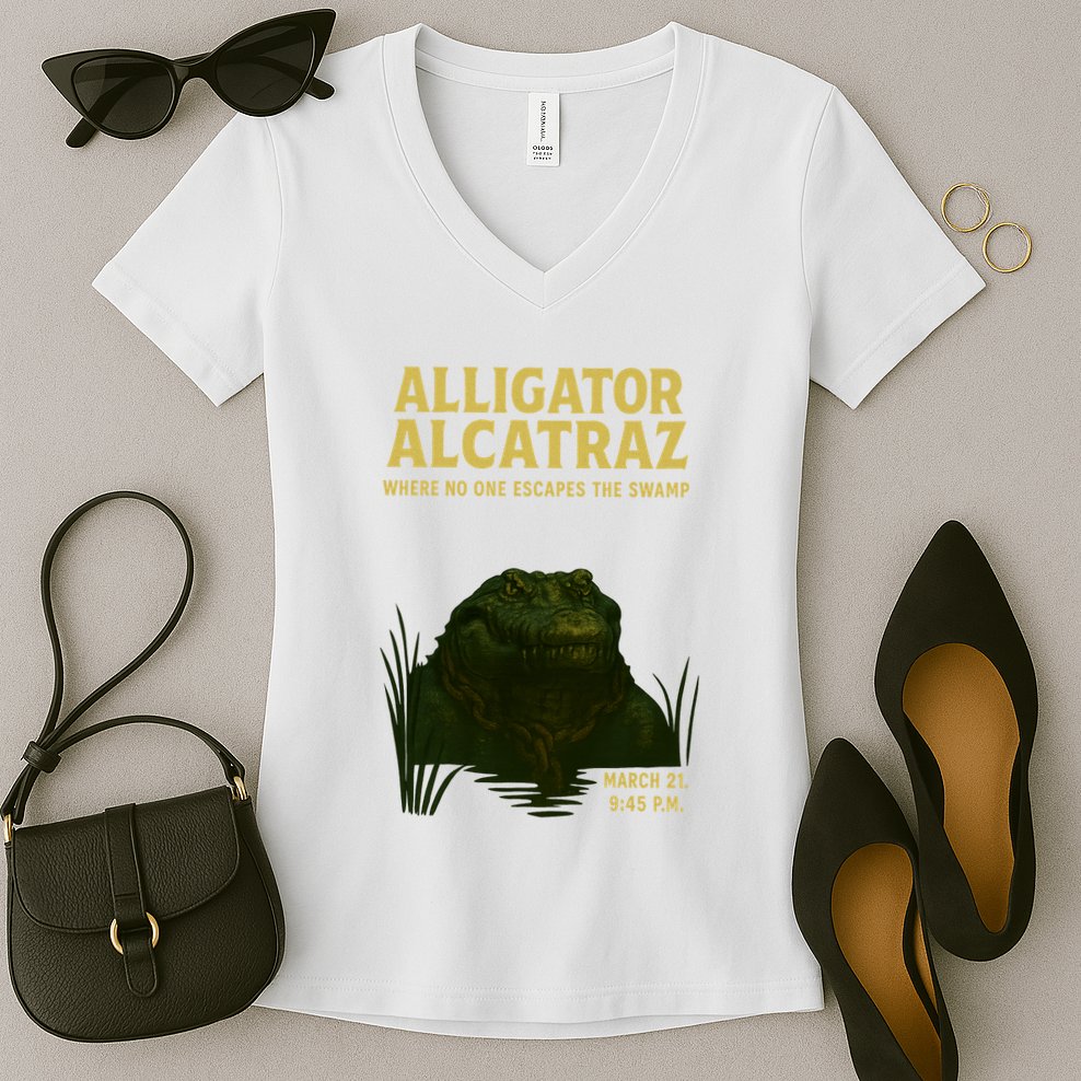 Alligator Alcatraz In Action Women's V-Neck T-Shirt