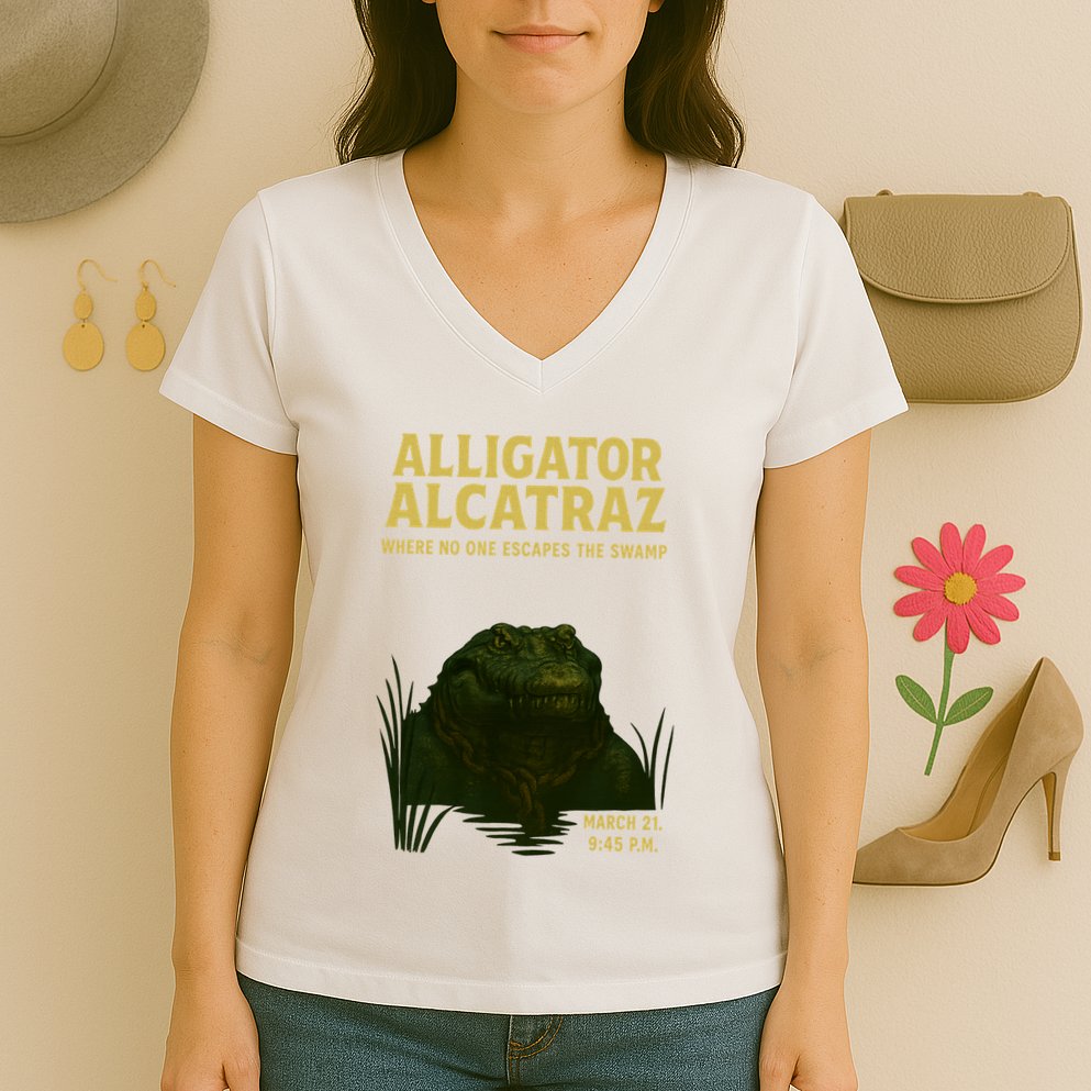 Alligator Alcatraz In Action Women's V-Neck T-Shirt