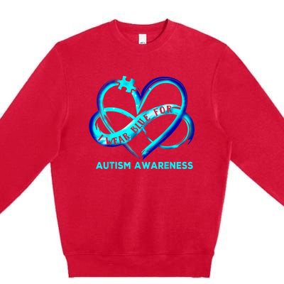 Autism Awareness - I Wear Blue For Autism Awareness Gifts Premium Crewneck Sweatshirt