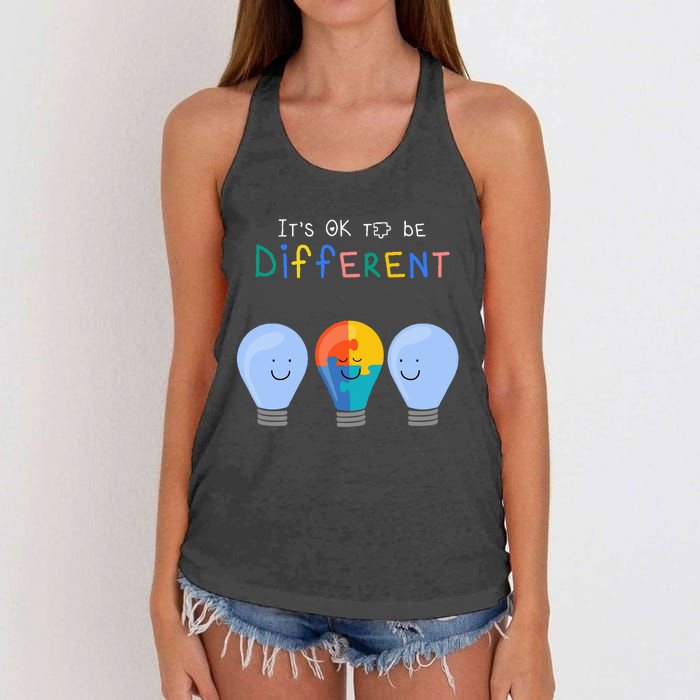 Autism Awareness It's ok to be Different Autism Awareness Women's Knotted Racerback Tank