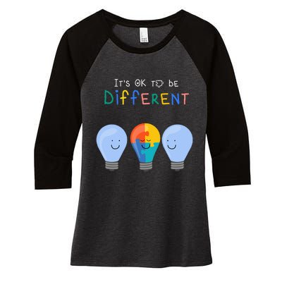 Autism Awareness It's ok to be Different Autism Awareness Women's Tri-Blend 3/4-Sleeve Raglan Shirt