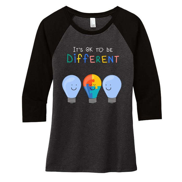 Autism Awareness It's ok to be Different Autism Awareness Women's Tri-Blend 3/4-Sleeve Raglan Shirt