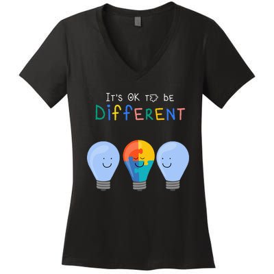 Autism Awareness It's ok to be Different Autism Awareness Women's V-Neck T-Shirt