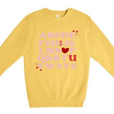 Abc Alphabet I Love You English Teacher Valentines Day Retro Meaningful Gift Premium Crewneck Sweatshirt