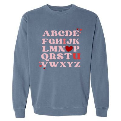 Abc Alphabet I Love You English Teacher Valentines Day Retro Meaningful Gift Garment-Dyed Sweatshirt