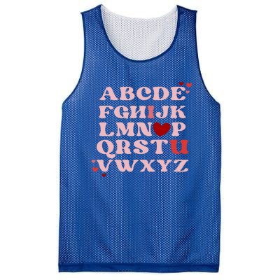 Abc Alphabet I Love You English Teacher Valentines Day Retro Meaningful Gift Mesh Reversible Basketball Jersey Tank