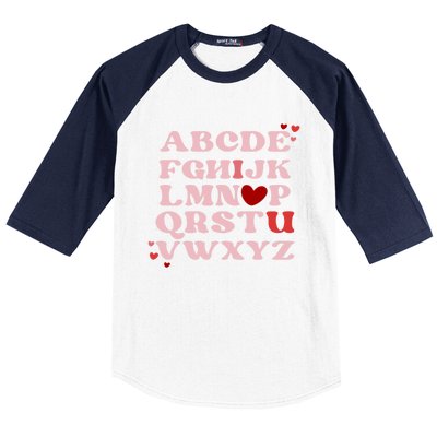 Abc Alphabet I Love You English Teacher Valentines Day Retro Meaningful Gift Baseball Sleeve Shirt