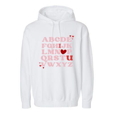 Abc Alphabet I Love You English Teacher Valentines Day Retro Meaningful Gift Garment-Dyed Fleece Hoodie